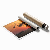 Extra large rolled print of Tanzania scenery with floral elements in earth tones.