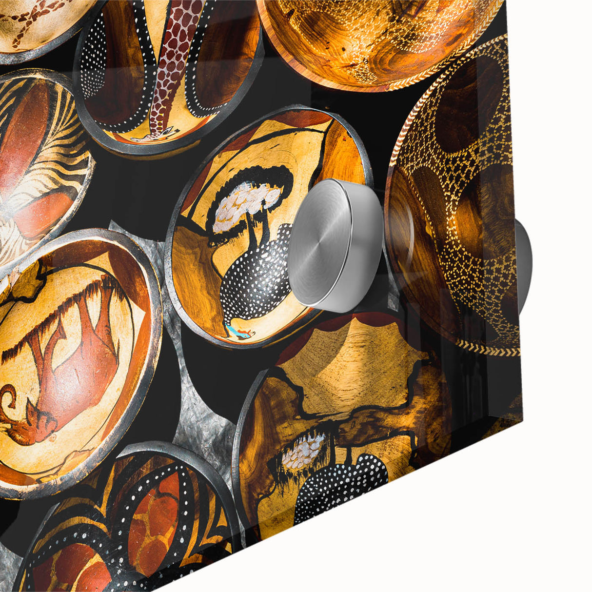 Large abstract wall art depicting Zambia's landscape in muted earth tones on acrylic glass, suitable for dining room decor.