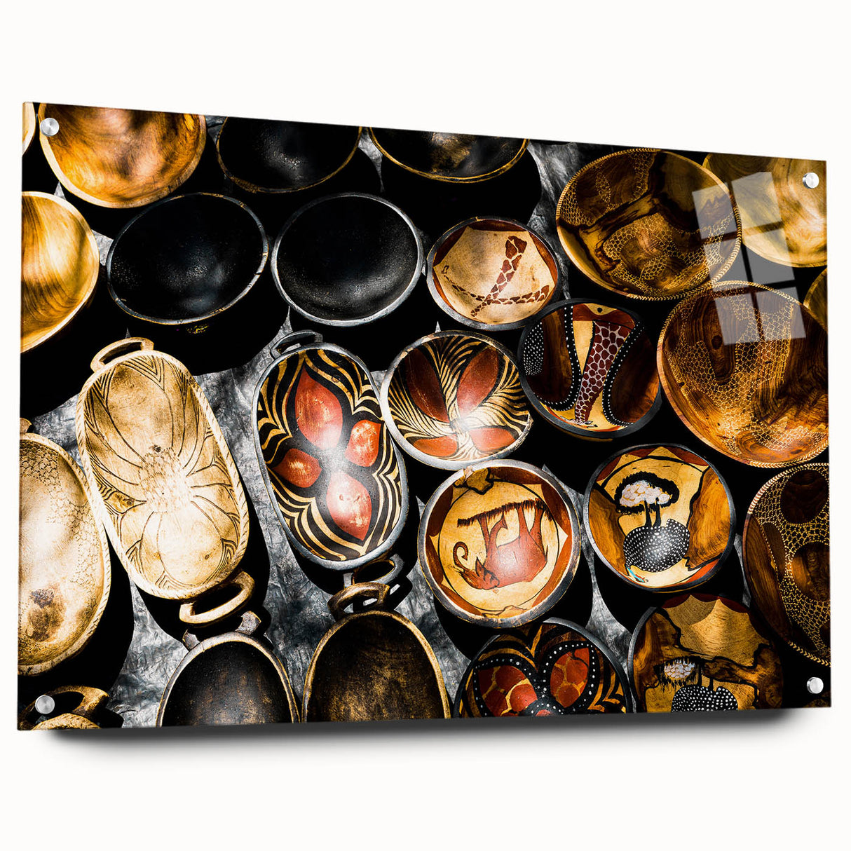 Acrylic print of a large abstract depiction of Zambia's landscape in earth tones, ideal for bedroom or dining room decor.
