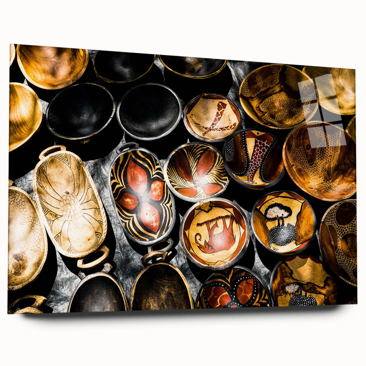 Large abstract wall art of a Zambian scenery in muted earth tones on acrylic glass.