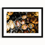 Abstract art print of a vibrant, colorful African landscape on a large, textured canvas, ideal for living room decor.