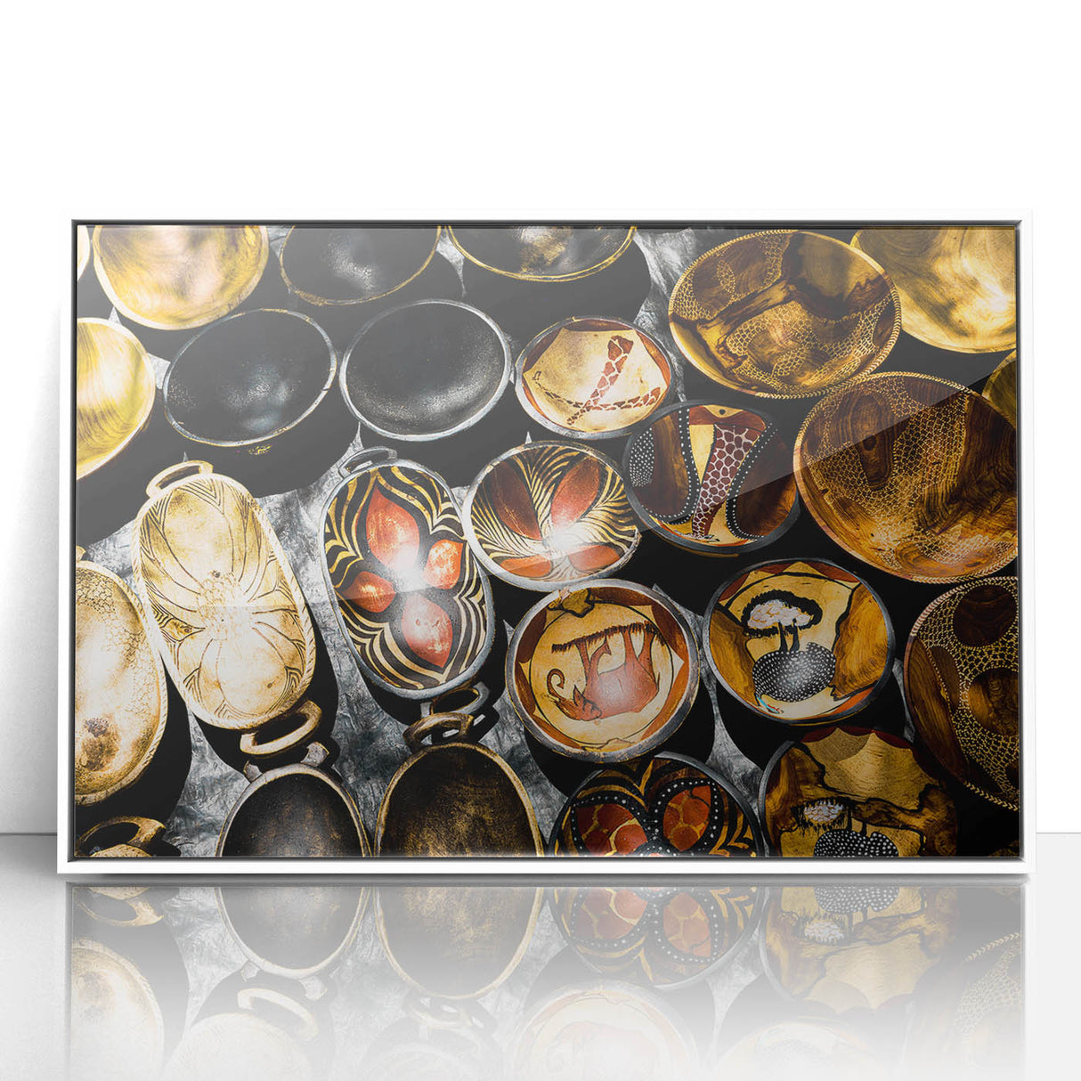 Art deco poster of Zambia scenery in muted earth tones on a framed acrylic, suitable for modern nursery decor.