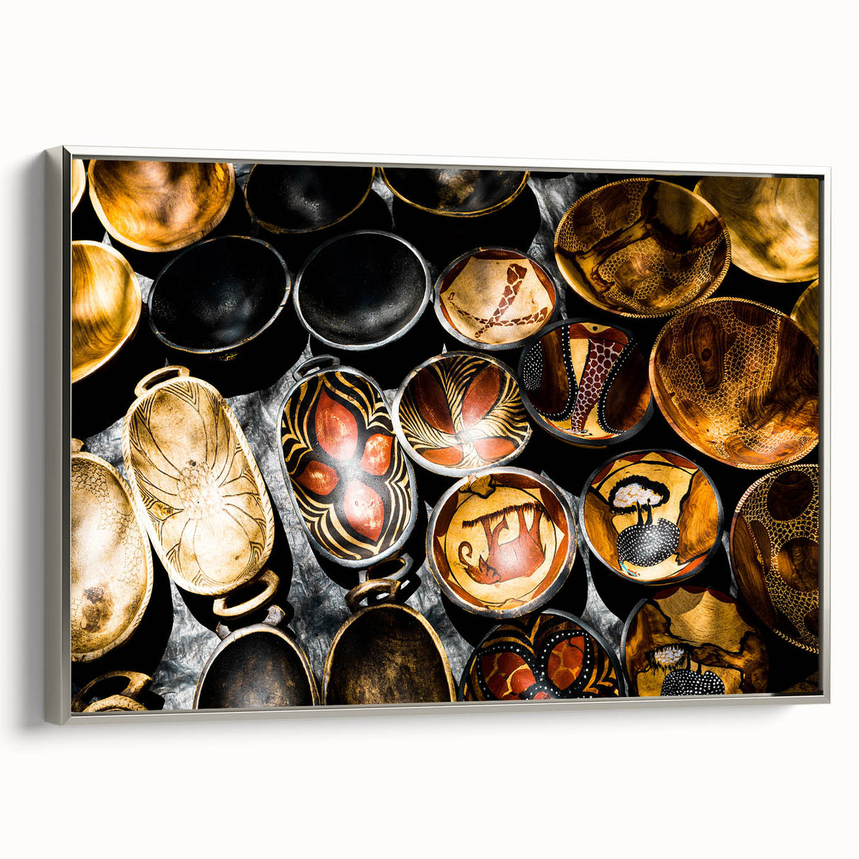 Landscape art painting of a vibrant African savannah on a framed canvas, ideal for adding color to a living room.