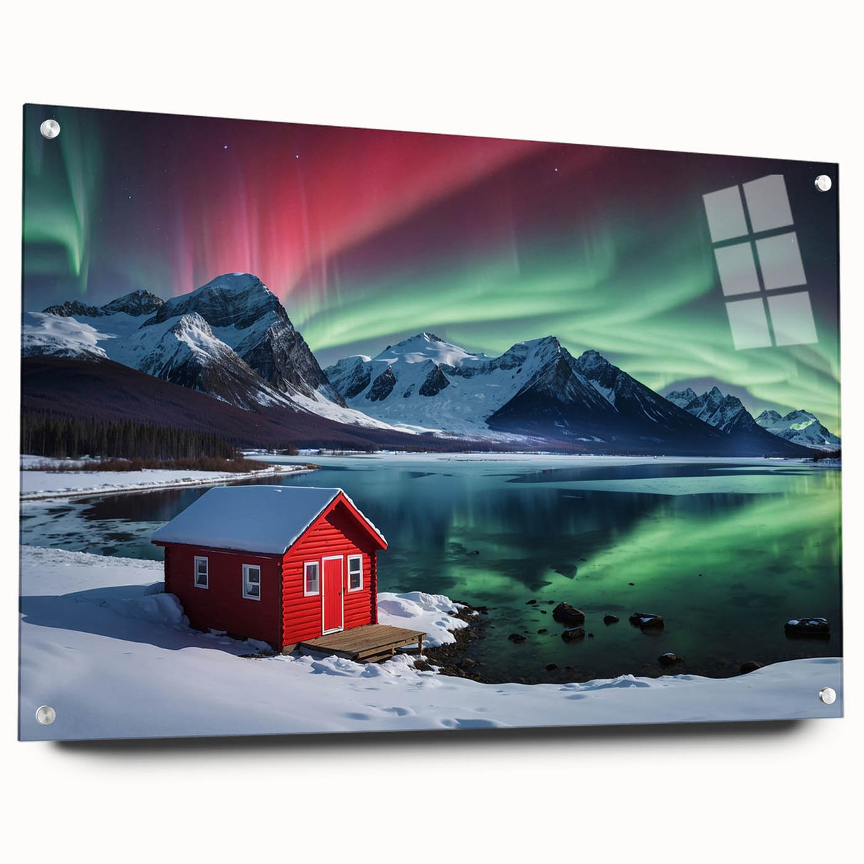 Antarctic landscape on large acrylic glass, featuring icy blues and whites, suitable for bedroom or dining room decor.