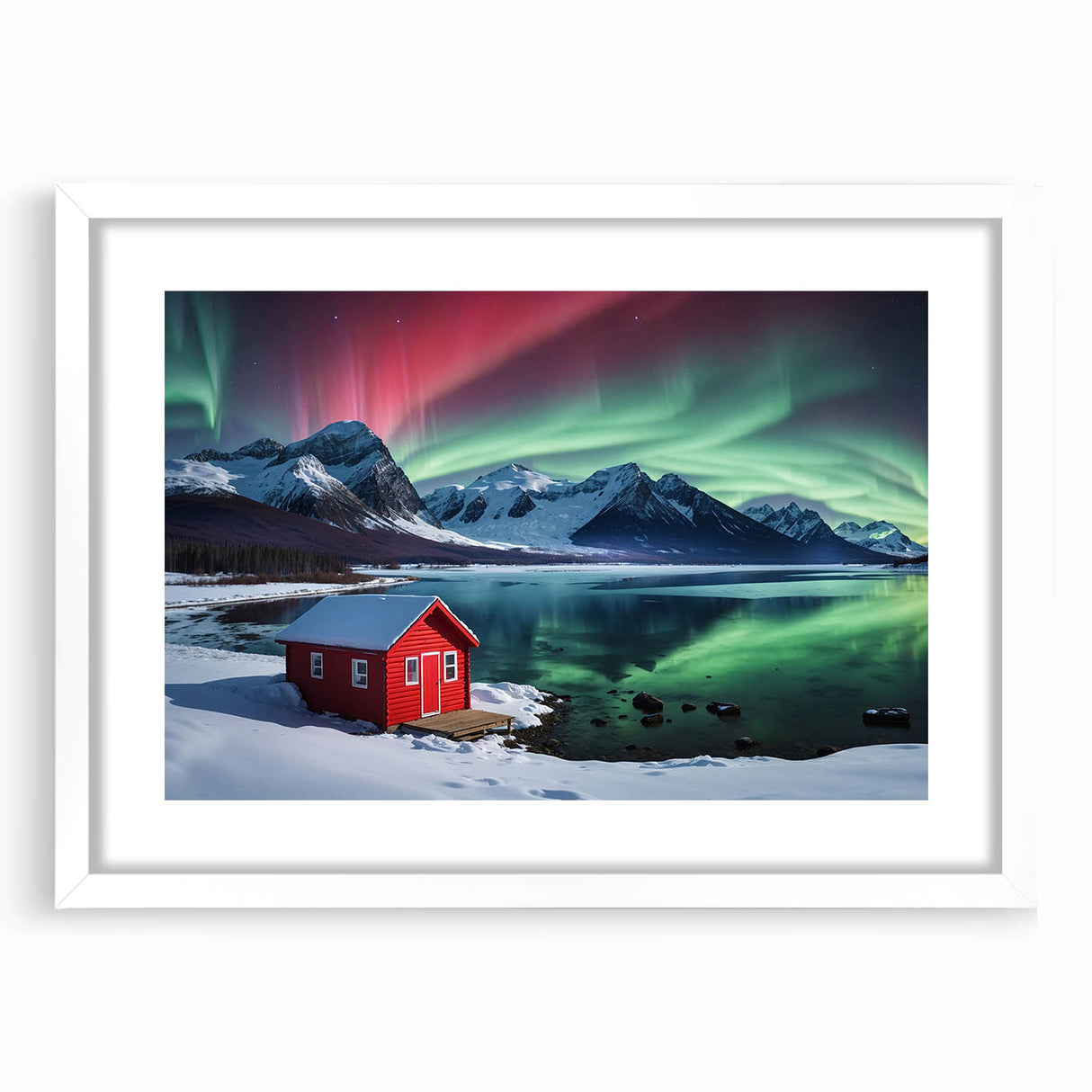 Abstract art print of an Antarctic landscape in muted blue and white tones on a framed canvas.