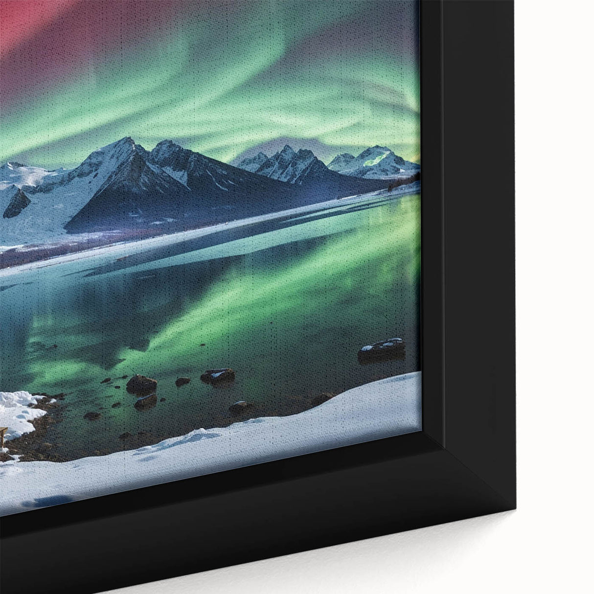 Extra large framed canvas depicting a textured black Antarctic landscape with vibrant color accents.