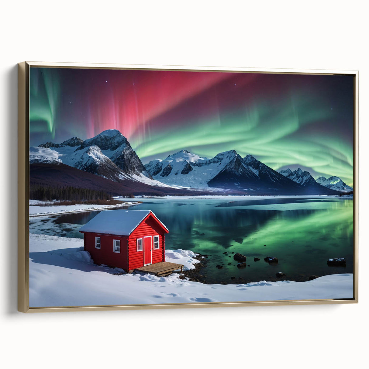 Framed canvas featuring a vintage-style landscape of Antarctica in black and gold tones, ideal for bedroom wall decor.