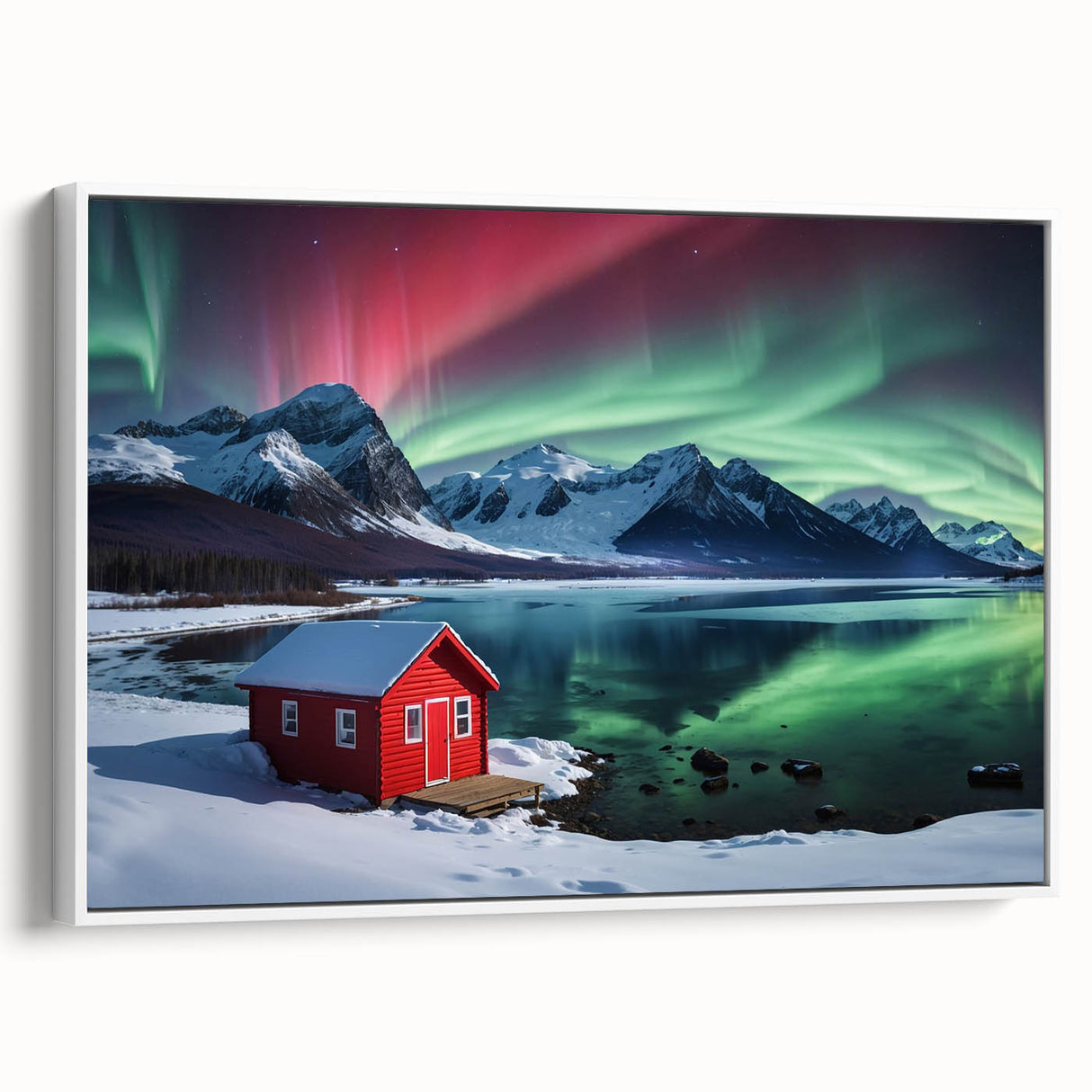 Framed canvas of a vintage poster art featuring a scenic Antarctic landscape in muted blue and white tones.