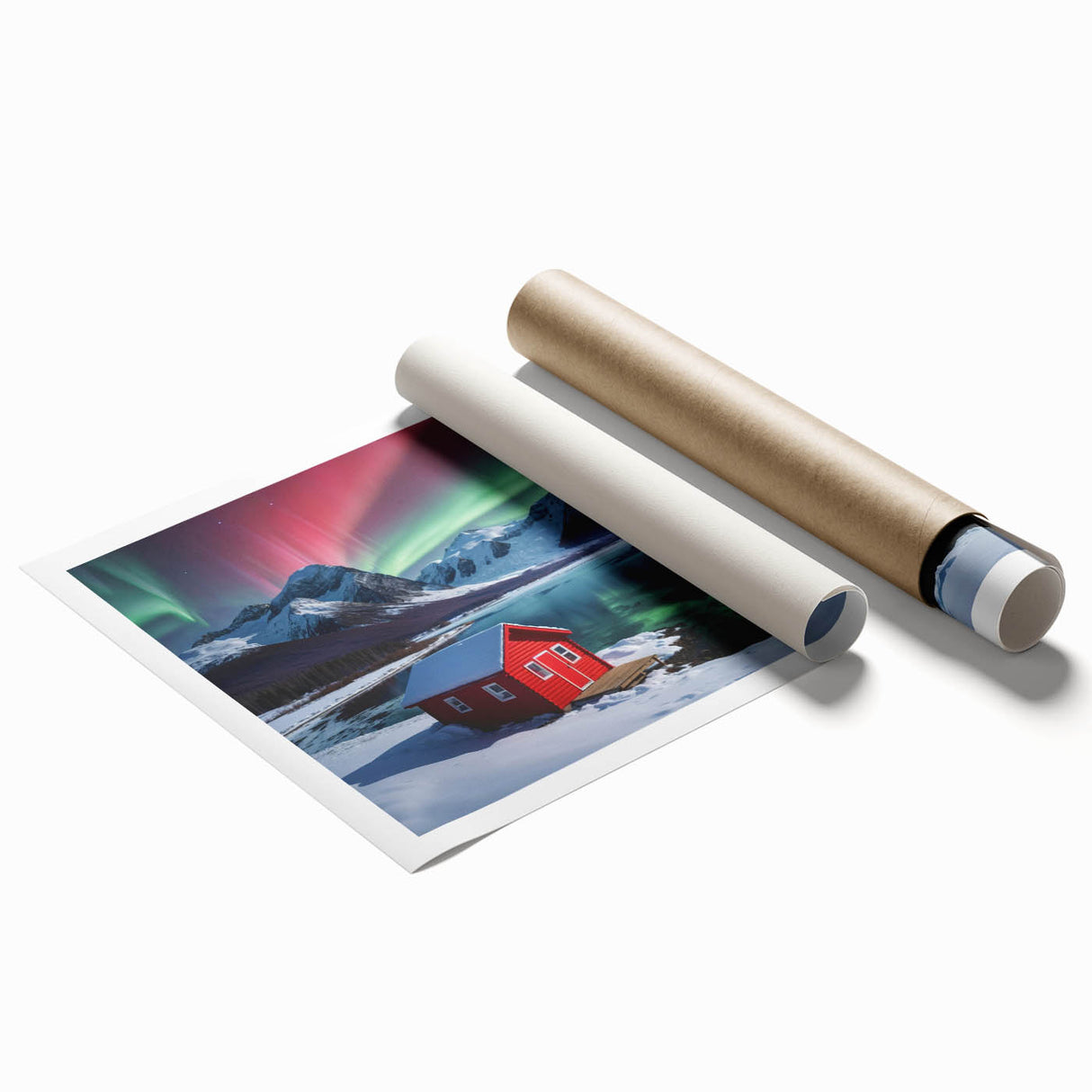 Antarctic landscape with muted blue and white tones on a large rolled canvas print, suitable for bathroom decor.
