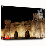 Large abstract wall art depicting an Asian landscape in muted earth tones on acrylic glass.