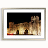 Textured abstract art print depicting a serene Azerbaijani landscape in muted earth tones, framed in silver.