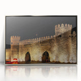 Mid-century modernist art of an abstract Azerbaijan landscape in silver tones, acrylic print framed.