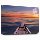 Large abstract wall art of a Bangladesh scenery in vibrant greens and blues on acrylic glass, ideal for dining room decor.