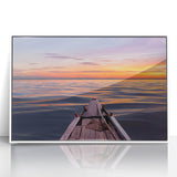 Art deco poster of Bangladesh scenery in muted green and blue tones on white framed acrylic.