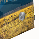 Large abstract wall art of Bhutan scenery in muted earth tones on acrylic glass, ideal for dining room ambiance.