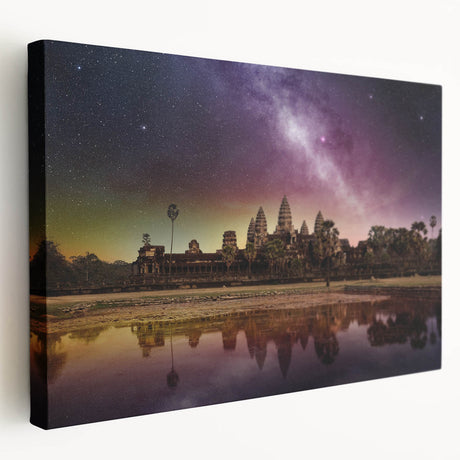 Large canvas print of a serene Cambodian landscape in muted green and blue tones, ideal for kitchen wall art.