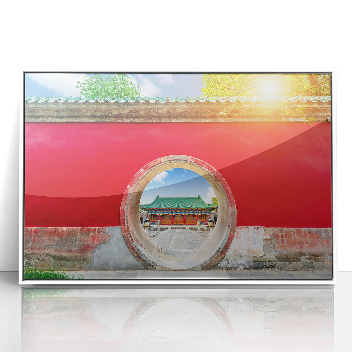 Art deco poster of Beijing skyline in muted gray and blue tones on framed acrylic, suitable for modern art wall decor.