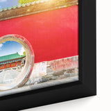 Black wall art featuring a textured, colorful Beijing cityscape on a large framed canvas, ideal for living room decor.