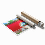 Extra large rolled print of Beijing scenery with floral accents in muted earth tones, ideal for classy bathroom wall art.