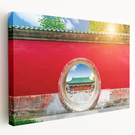 Large stretched canvas depicting a serene Beijing landscape in soft watercolor tones, suitable for kitchen wall art.