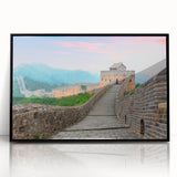 Large abstract wall art of the Great Wall of China in muted earth tones on a framed acrylic.