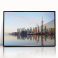 Large abstract wall art of Shanghai skyline in muted grayscale, framed acrylic, ideal for modern living room decor.