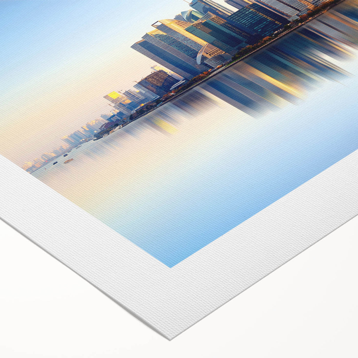 Art deco poster of Shanghai skyline in monochrome tones on rolled canvas, suitable for dining room wall art.