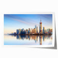 Extra large rolled print of Shanghai skyline with muted gray and floral accents, ideal for art wall dining room.