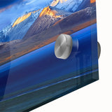 Large abstract wall art depicting Tibet scenery in muted earth tones on acrylic glass, suitable for dining room ambiance.