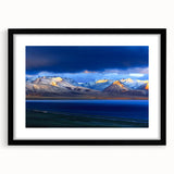 Extra large, textured abstract art print of a colorful Tibetan landscape on a framed canvas, ideal for living room decor.