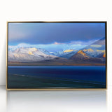 Framed acrylic print of a Tibetan landscape in muted earth tones, ideal for modern art wall decor.