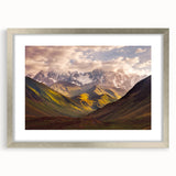 Textured abstract art print depicting an Asian scenery in muted earth tones on a framed silver mat, ideal for bedroom decor.