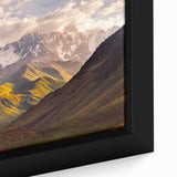 Extra large framed canvas featuring a textured, colorful Asian-inspired landscape, ideal for living room decor.