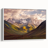 Vintage poster art depicting an Asian Georgian landscape on a framed canvas, featuring a colorful palette.