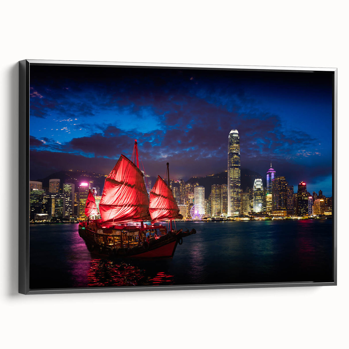 Hong Kong vintage landscape in black and white on framed canvas, suitable for bedroom wall art.