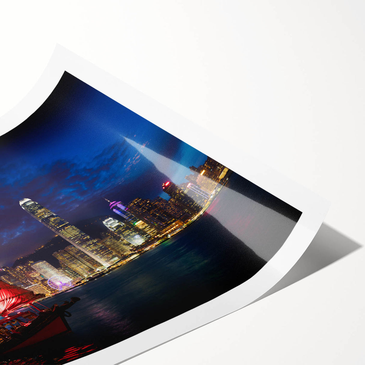 Extra large rolled print featuring line art flowers and Hong Kong scenery, in muted earth tones.