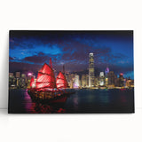 Black and white photograph of Hong Kong skyline on large stretched canvas, ideal for kitchen wall art or bedroom decor.