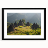 Extra large abstract art print depicting a colorful, textured Indonesian landscape on a black framed canvas.