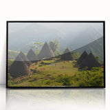 Large abstract wall art of Indonesian scenery in muted earth tones on framed acrylic, suitable for modern living room decor.