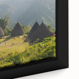 Extra large framed canvas featuring a textured depiction of an Indonesian landscape in vibrant colors.
