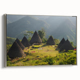 Framed canvas depicting a vibrant, colorful Indonesian landscape, ideal for adding a vintage touch to any room.