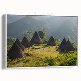 Vintage poster art of an Indonesian landscape on extra-large framed canvas.