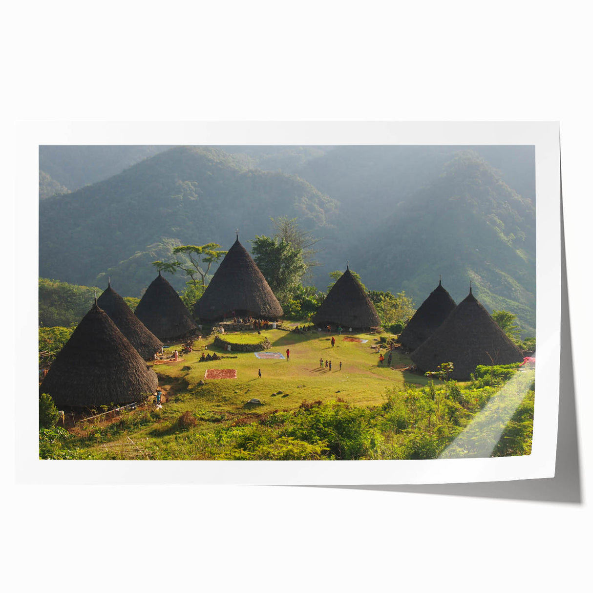Extra large rolled print of a serene Indonesian landscape with lush greenery and floral elements.