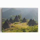 Black and white large art print of an Indonesian landscape on stretched canvas, ideal for kitchen wall art.