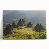 Black and white photograph of an Indonesian landscape on stretched canvas, ideal for kitchen wall art or bedroom decor.