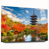 Large abstract depiction of Kyoto scenery in muted earth tones on acrylic glass, ideal for bedroom or dining room art.