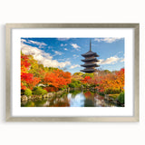 Textured art of a serene Kyoto landscape in muted earth tones on a framed silver mat, suitable for bedroom decor.