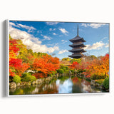 Vintage poster art of Kyoto with colorful accents on a black background.