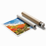 Extra large rolled print of Kyoto scenery with vivid floral elements, ideal for classy bathroom wall art.