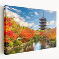 Kyoto scenery on large stretched canvas with vibrant green and brown tones, suitable for kitchen wall art.